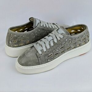Santoni Apostle Sneaker Suede Embellish See-Through Cutout Lace Up Grey 9.5 EUC